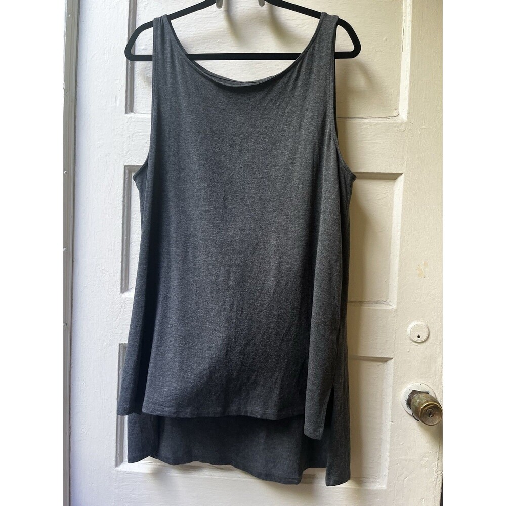 Eileen Fisher Tunic Top XL Gray Tencel Blend Stretch Minimalist Lagenlook Flowy